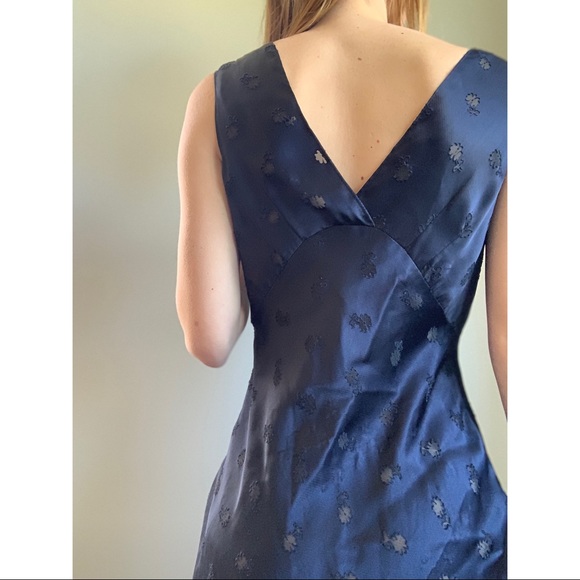 Vintage Dark Blue Floral Long Satin Nightgown - Picture 4 of 8